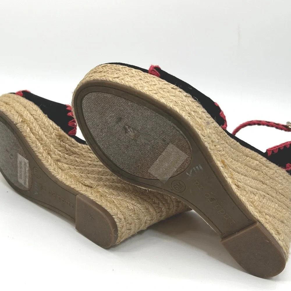Indigo Rd Womens Black Pink Embroidered Espadrille Wedge Sandals Size 6